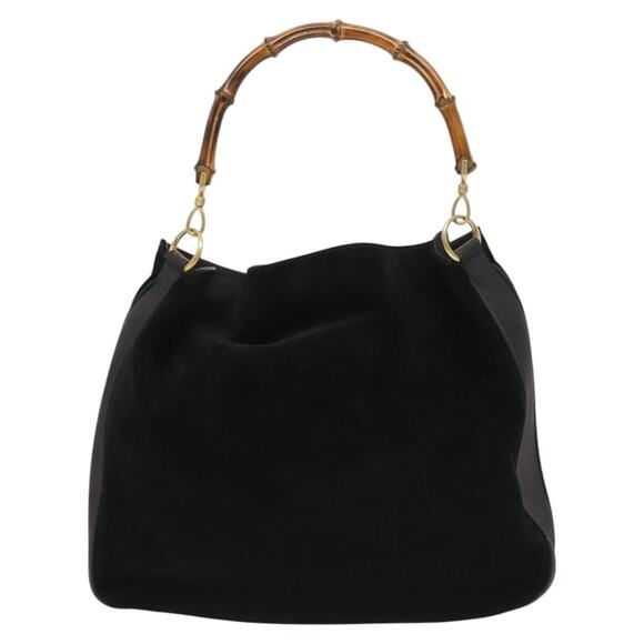 GUCCI Bamboo Shoulder Bag Suede Black Gold 001 1577 001 1577 - Picture 2 of 16